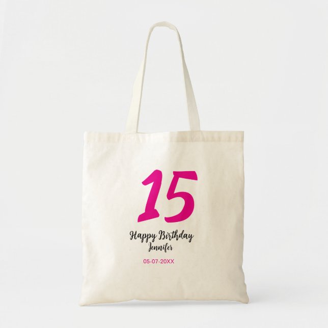Bolsa Tote 15 aniversário quiencenera adicionar data ano mode (Frente)