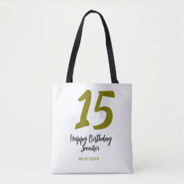 Bolsa Tote 15 aniversário quiencenera adicionar data ano ouro