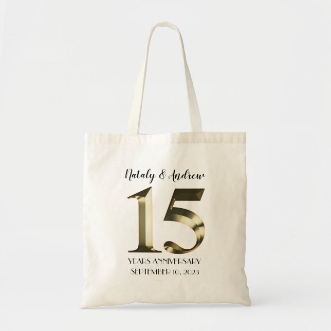 Bolsa Tote 15 de ouro Metálico Aniversário de Casamento (Frente)
