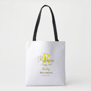 Bolsa Tote 15 Feliz Aniversário Amarelo Apelido Monograma Mod