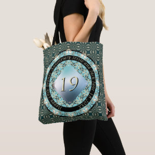 Bolsa Tote 19º Aniversário do Casamento Acquamarine Medallion
