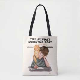 Bolsa Tote 1920 de revista ilustrada Vintage Cat & Boy