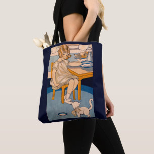 Bolsa Tote 1920 menina e seu gatinho branco