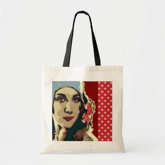 Bolsa Tote 1920s Lady in a Blue Hat Burgundy (Frente)