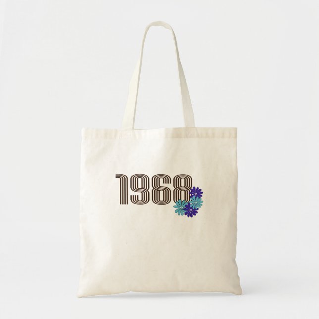 Bolsa Tote 1968 - Sinal de Paz Hippie Flower Power Aqua Purpl (Frente)