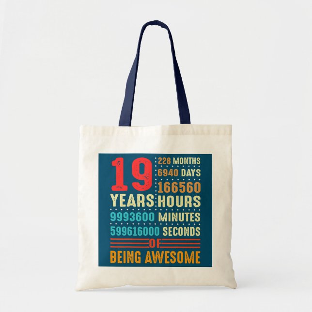 Bolsa Tote 19 Anos De Idade 19. Aniversário Vintage 228 Meses (Frente)