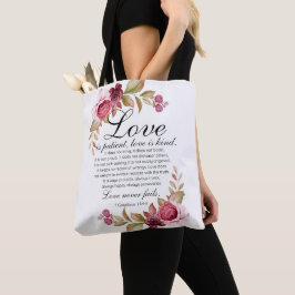 Bolsa Tote 1 Corinthians 13:4-8 O amor é a Bíblia Floral do D