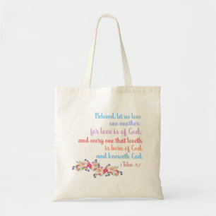 Bolsa Tote 1 João 4:7 Versículo da Bíblia Texto Arco-íris