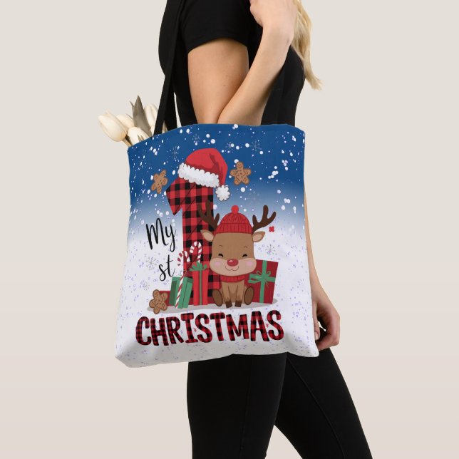 Bolsa Tote 1rua de Natal Santa Hat White Snow Reindeer (Close Up)