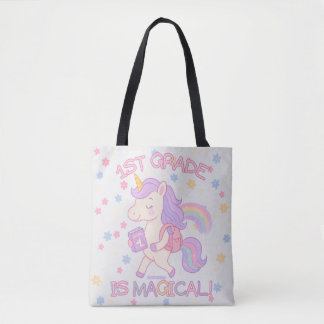 Bolsa Tote 1st Grade is Magical Back to School Unicorn Pastel