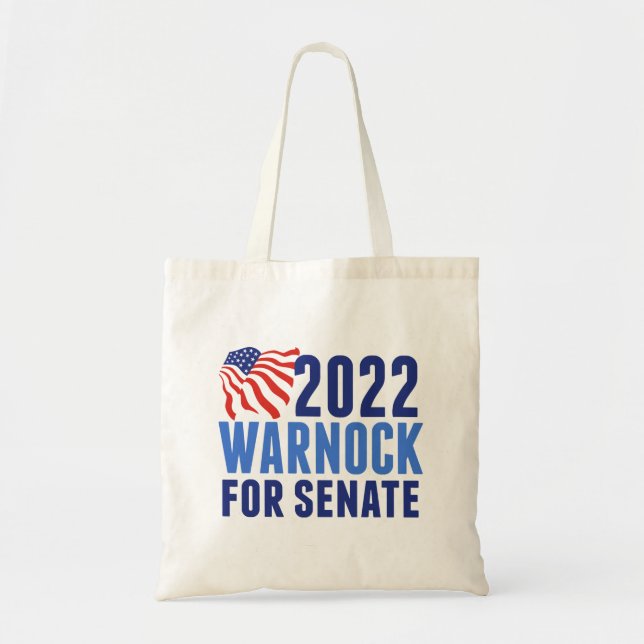 Bolsa Tote 2022 Warnock para Senado dos EUA, Geórgia, bandeir (Frente)