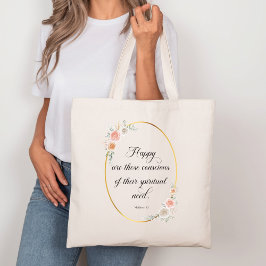 Bolsa Tote 2026 JW Year Text Matthew 5:3 with Roses