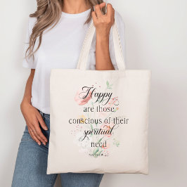 Bolsa Tote 2026 JW Year Text Matthew 5:3 with Spring Flowers