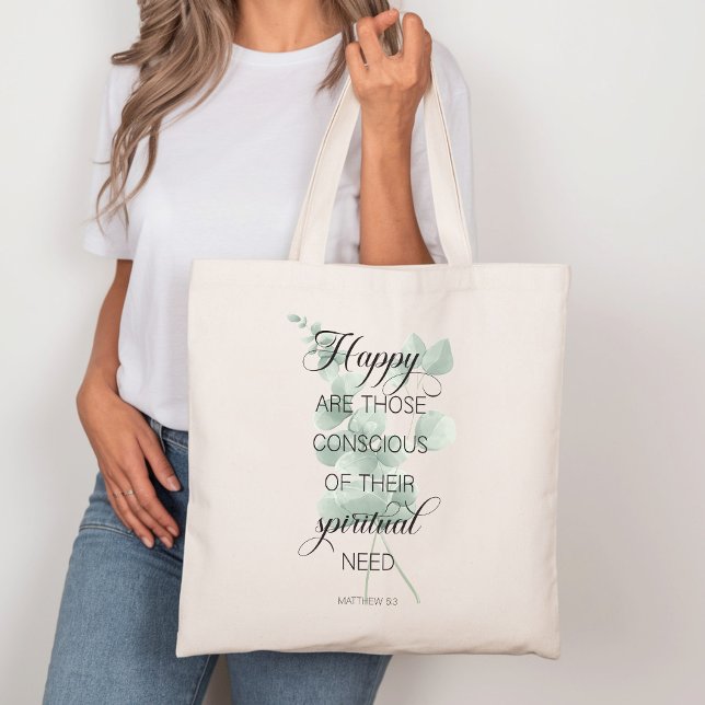 Bolsa Tote 2026 Texto do Ano JW Mateus 5:3 com Eucalipto (Criador carregado)