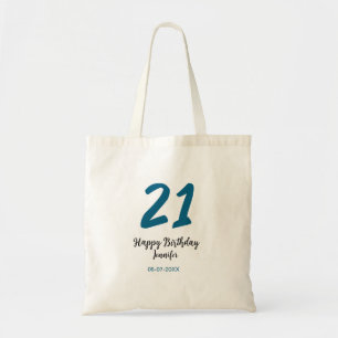 Bolsa Tote 21 anos negrito - letra azul simples mínimo