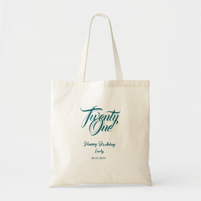 Bolsa Tote 21st birthday add name date year blue template thi (Frente)
