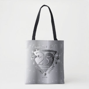 Bolsa Tote 25 Silver Wedding Anniversário 3D Heart Emblem