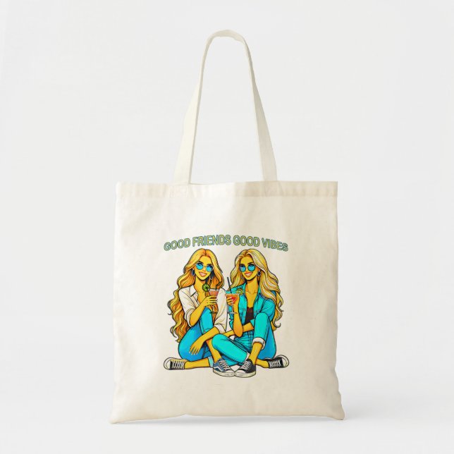 Bolsa Tote 2 Blondinen Good Friends Good Vibes mit Cocktail (Frente)