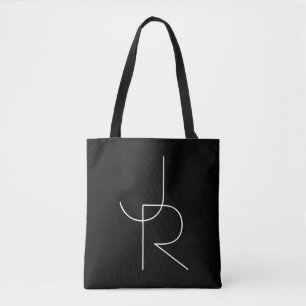 Bolsa Tote 2 branco de sobreposição moderno das iniciais