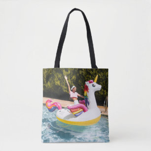 Bolsa Tote 2 crianças a cavalgar num barco insuflável branc