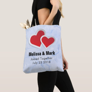 Bolsa Tote 2 Papel Vermelho Corações sobre Casamento Azul-M