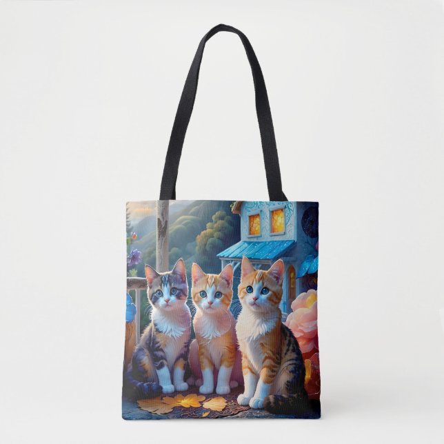 Bolsa Tote 2-Sided 7 Adorable Artist designed Kittens (Frente)