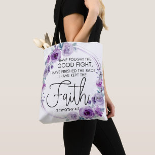 Bolsa Tote 2 Timothy 4:7 Eu mantive a fé Purple Floral