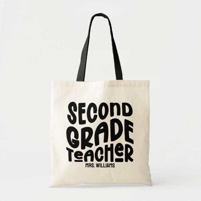 Bolsa Tote 2nd Grade Teacher Black Typography Design  (Frente)