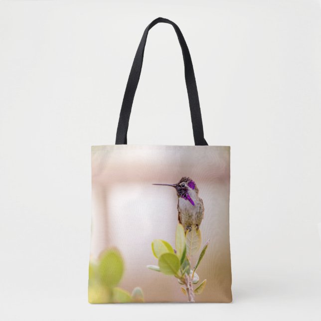 Bolsa Tote 3037-Hummingbird Sentado numa Folha (Frente)