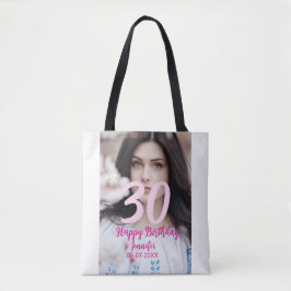Bolsa Tote 30th birthday add name date year white photo