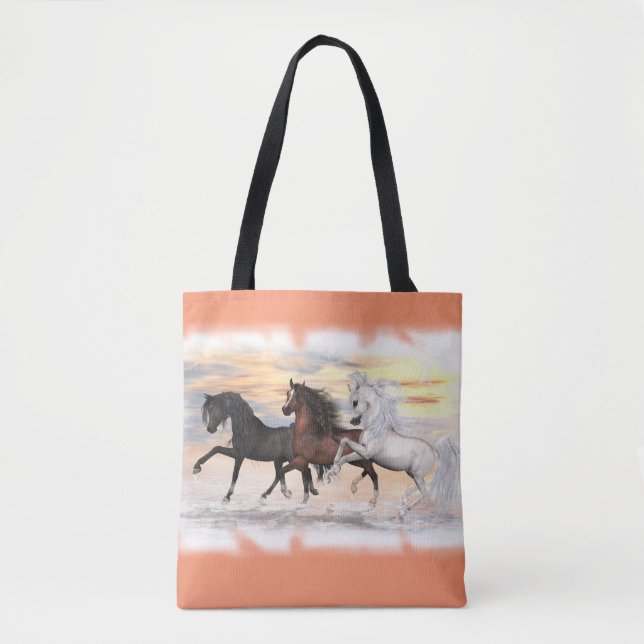 Bolsa Tote 3 cavalos toda sobre - imprima a sacola, você (Frente)