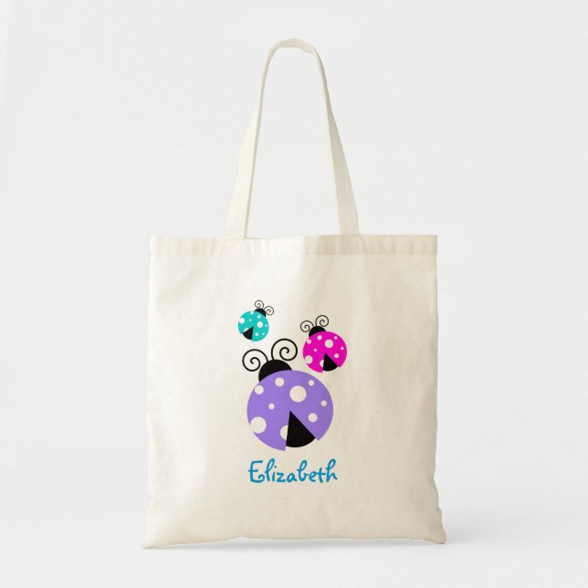 Bolsa Tote 3 Damybugs em Rosa Púrpura e Azul Personalizados (Frente)