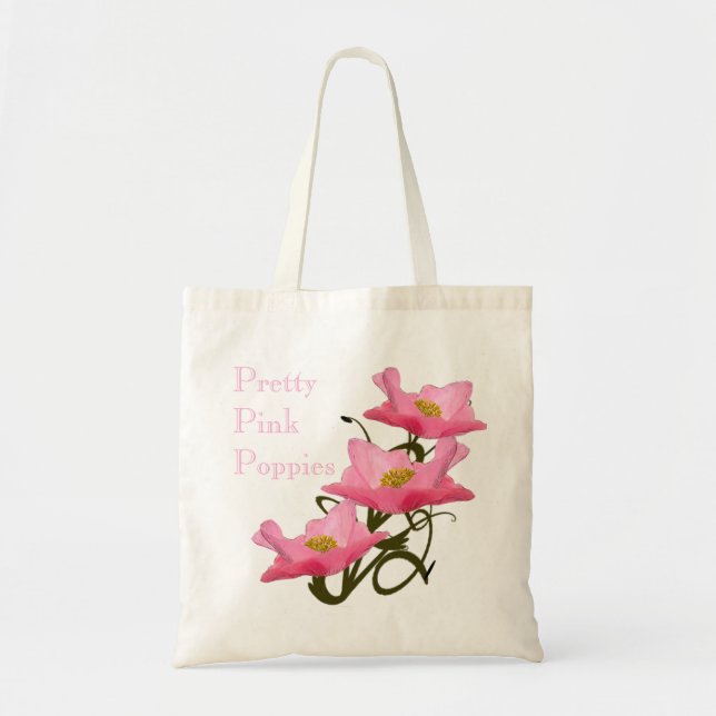 Bolsa Tote 3 Flores de Papoula Rosa Eco-Friendly Reutilizável (Frente)