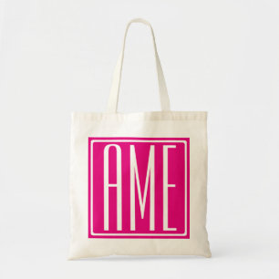 Bolsa Tote 3 iniciais monograma Branco no Rosa Quente