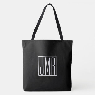 Bolsa Tote 3 iniciais Monograma Preto e Branco (ou cor diy)