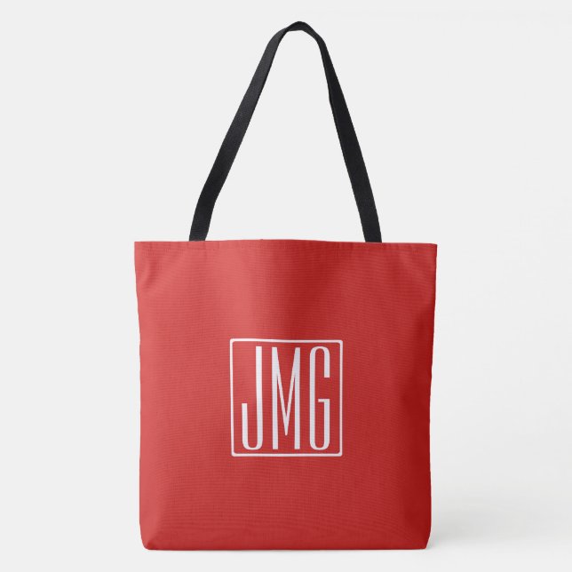 Bolsa Tote 3 Iniciais Monograma | Vermelho e Branco (ou cor s (Frente)