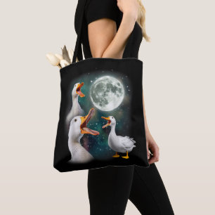 Bolsa Tote 3 Patos Uivam Para a Lua Engraçado Estranho Assomb