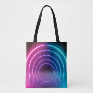 Bolsa Tote 3d, linhas brilhantes, túnel, luzes de neon, virtu
