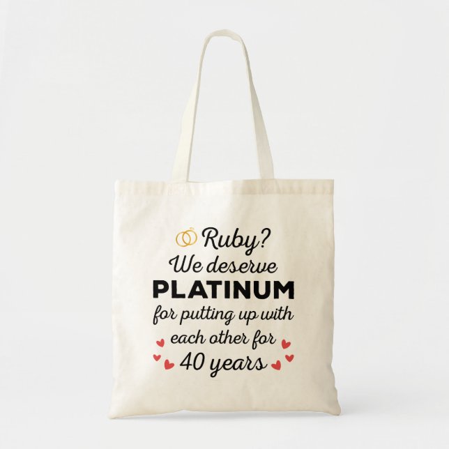 Bolsa Tote 40º Aniversário do Casamento I - Casal Ruby Funny (Frente)