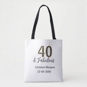 Bolsa Tote 40 & fabuloso cinza amarelo calligraphy aniversari