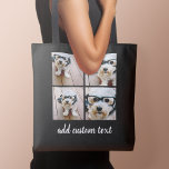 Bolsa Tote 4 Colagem de Fotografias Black Grid e script moder<br><div class="desc">Use quatro fotos quadradas para criar um presente exclusivo e pessoal. Para obter melhores resultados,  recorte suas fotos em quadrados antes de carregar. Ou você pode ficar com o filhote hipster e fazer uma moda. Se precisar ajustar as fotos,  clique na ferramenta personalizar para fazer alterações.</div>