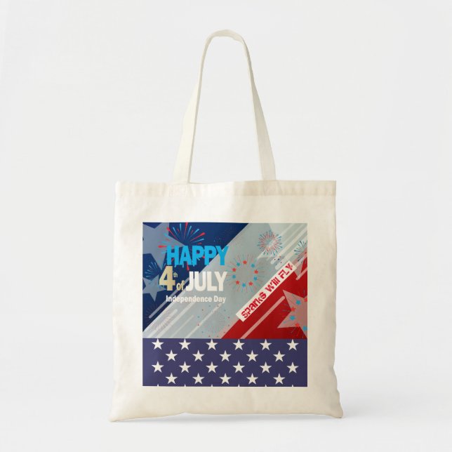 Bolsa Tote 4 de julho American Flag Heart Flag Fireworks (Frente)