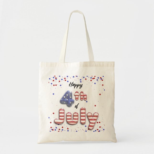 Bolsa Tote 4 de julho Estrelas Strips Foil Balões (Frente)