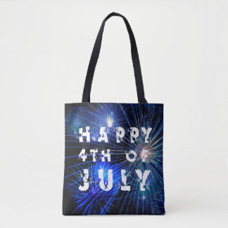Bolsa Tote 4 de julho fogos de artifício em Blue Hue Happy 4