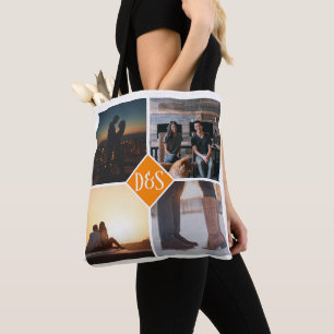 Bolsa Tote 4 Foto de Colagem Personalizada Monograma