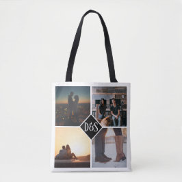 Bolsa Tote 4 Foto de Colagem Personalizada Monograma