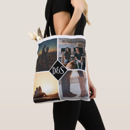 Bolsa Tote 4 Foto de Colagem Personalizada Monograma
