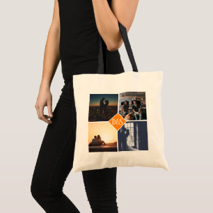 Bolsa Tote 4 Foto de Colagem Personalizada Monograma