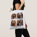 Bolsa Tote 4 Fotos em Colagem e Texto Personalizado Fundo Bra<br><div class="desc">Use quatro fotos quadradas para criar um presente único e pessoal. Se precisar ajustar as imagens,  clique na ferramenta personalizar para fazer alterações.</div>