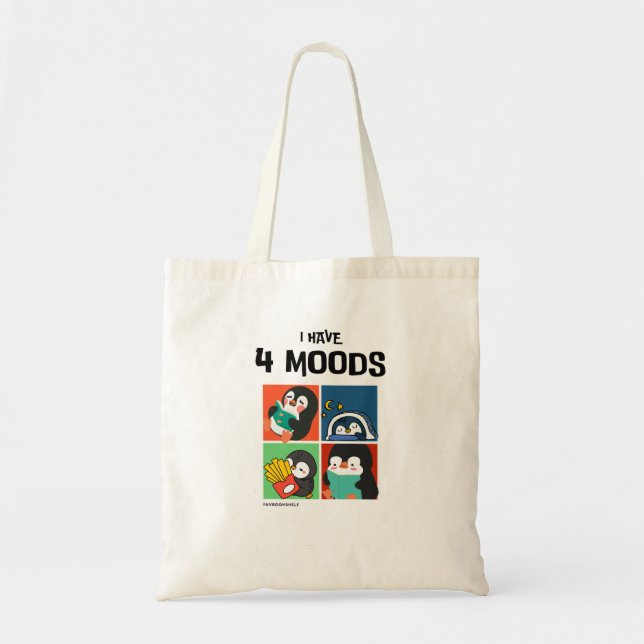 Bolsa Tote 4 Moods Penguin | Bookworm Engraçado (Frente)